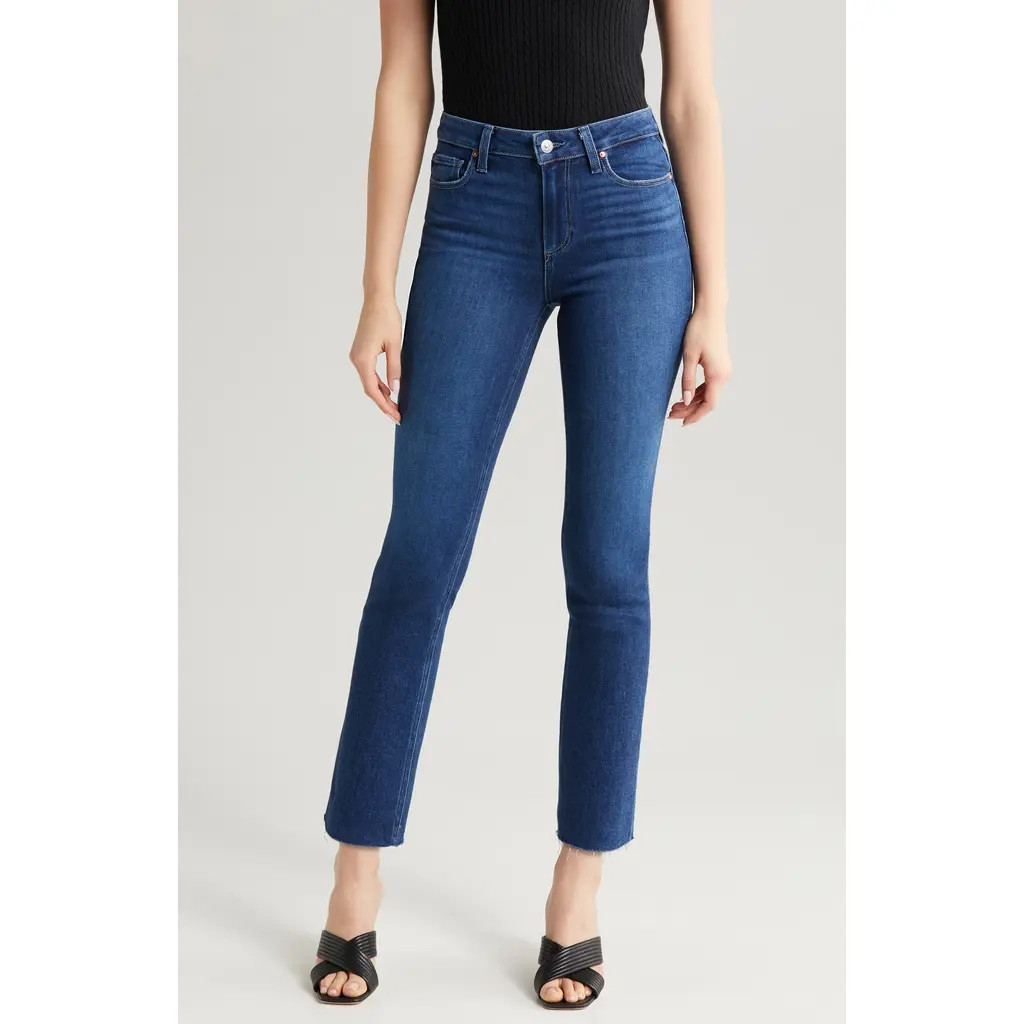 PAIGE Cindy Raw Edge Straight Leg Jeans in Foreign Film at Nordstrom, Size 26 | Nordstrom