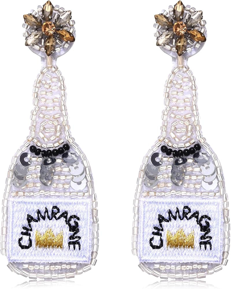 Beaded Champagne Bottle Earrings for Women Handmade Bead Champagne Drop Dangle Earring Statement ... | Amazon (US)