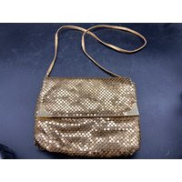 Golden Metal Mesh Evening Bag With Gold Synthetic Leather Shoulder Strap Vintage Hong Kong Free Shipping | Etsy (US)