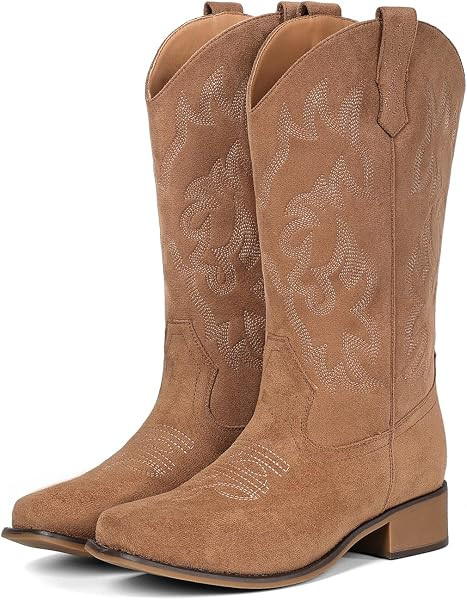 Cowboy Boots For Women Square Toe Wide Suede Western Mid Calf Cowgirl | Amazon (US)