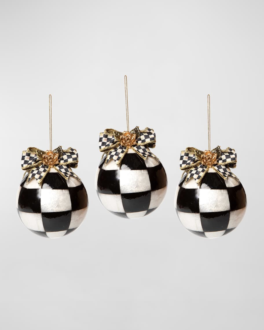 MacKenzie-Childs Holiday Farmhouse Check Capiz Ornaments - Set of 3 | Neiman Marcus