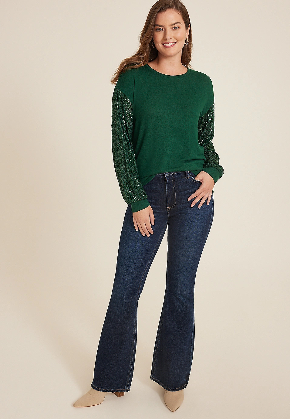 Sequin Sleeve Drop Shoulder Blouse | Maurices