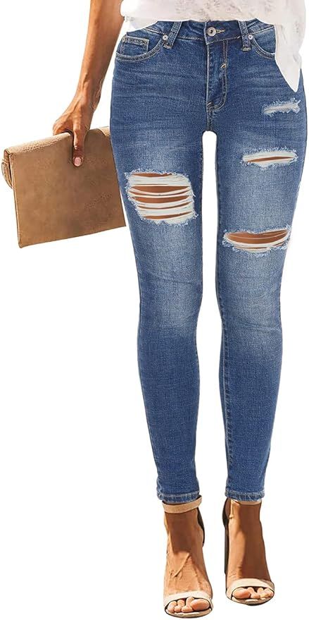 Vetinee High Waisted Jeans for Women Ripped Skinny Distressed High Rise Jeans | Amazon (US)