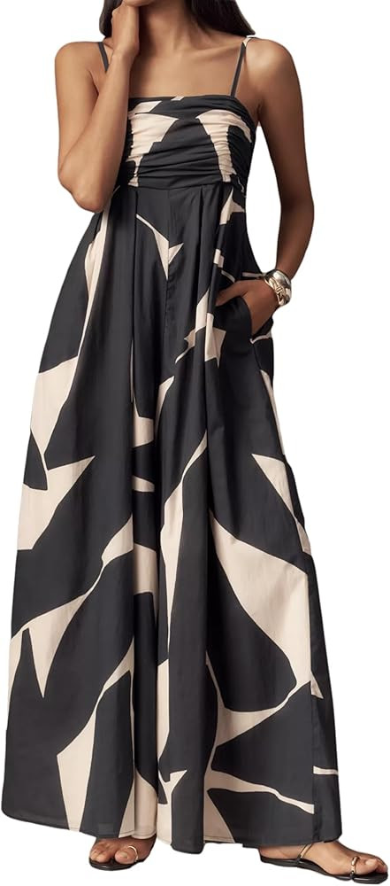 Summer Casual Sleeveless Spaghetti Strap Boho Wide Leg Jumpsuits for Women Long Rompers 2025 Tren... | Amazon (US)