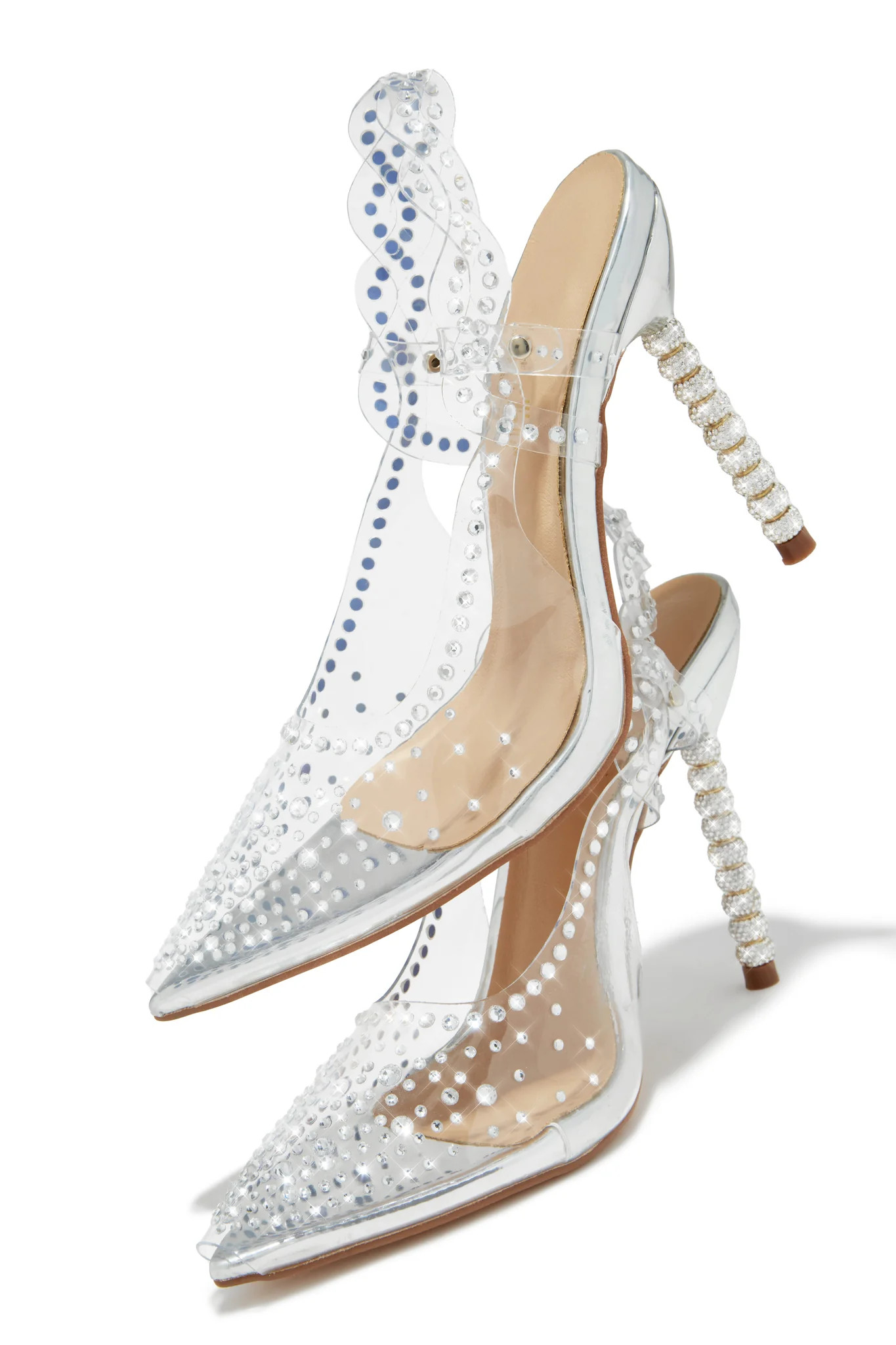 Miss Lola | Gianella Silver Embellished Slingback Pump Heels | MISS LOLA