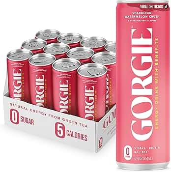 GORGIE Sugar Free Natural Energy Drinks, Sparkling Watermelon Crush (12 Pack) - Healthy Energy Dr... | Amazon (US)