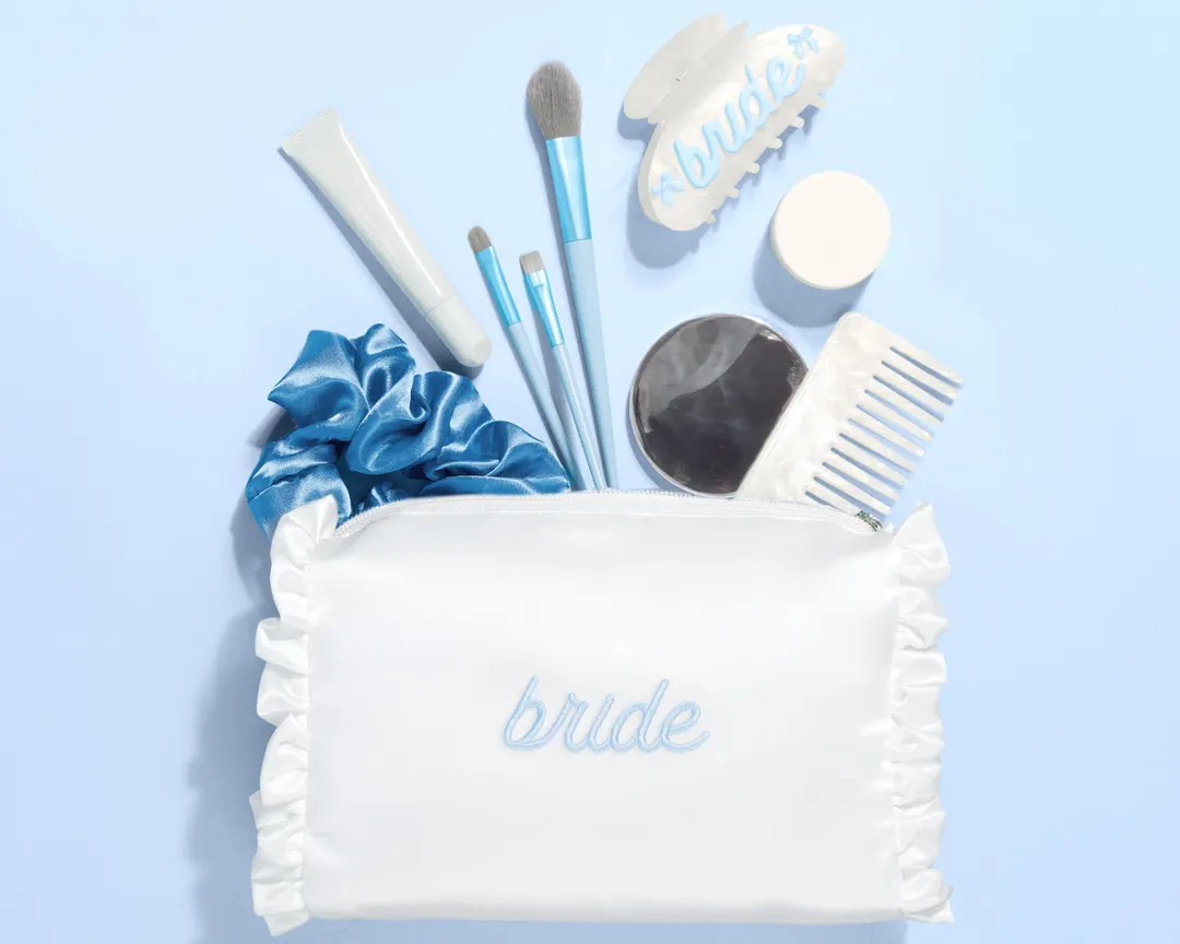 Xo, Fetti White Satin Bride Cosmetic Bag | Bachelorette Party Decorations, Bride to Be Purse, Bri... | Etsy (US)