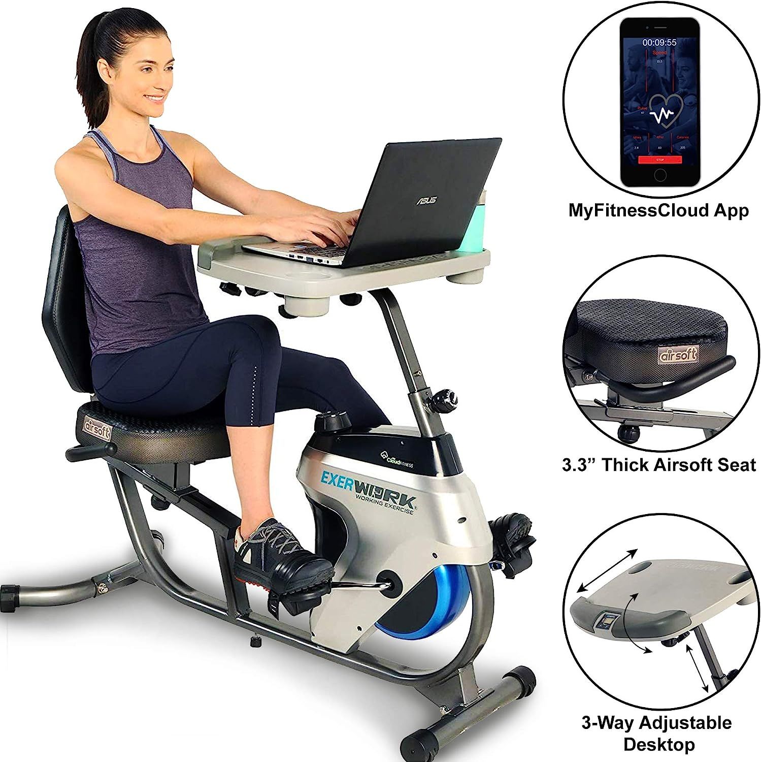 Exerpeutic 2500 Bluetooth 3 Way Adjustable Desk Recumbent Exercise Bike with Airsoft Seat and Fre... | Amazon (US)