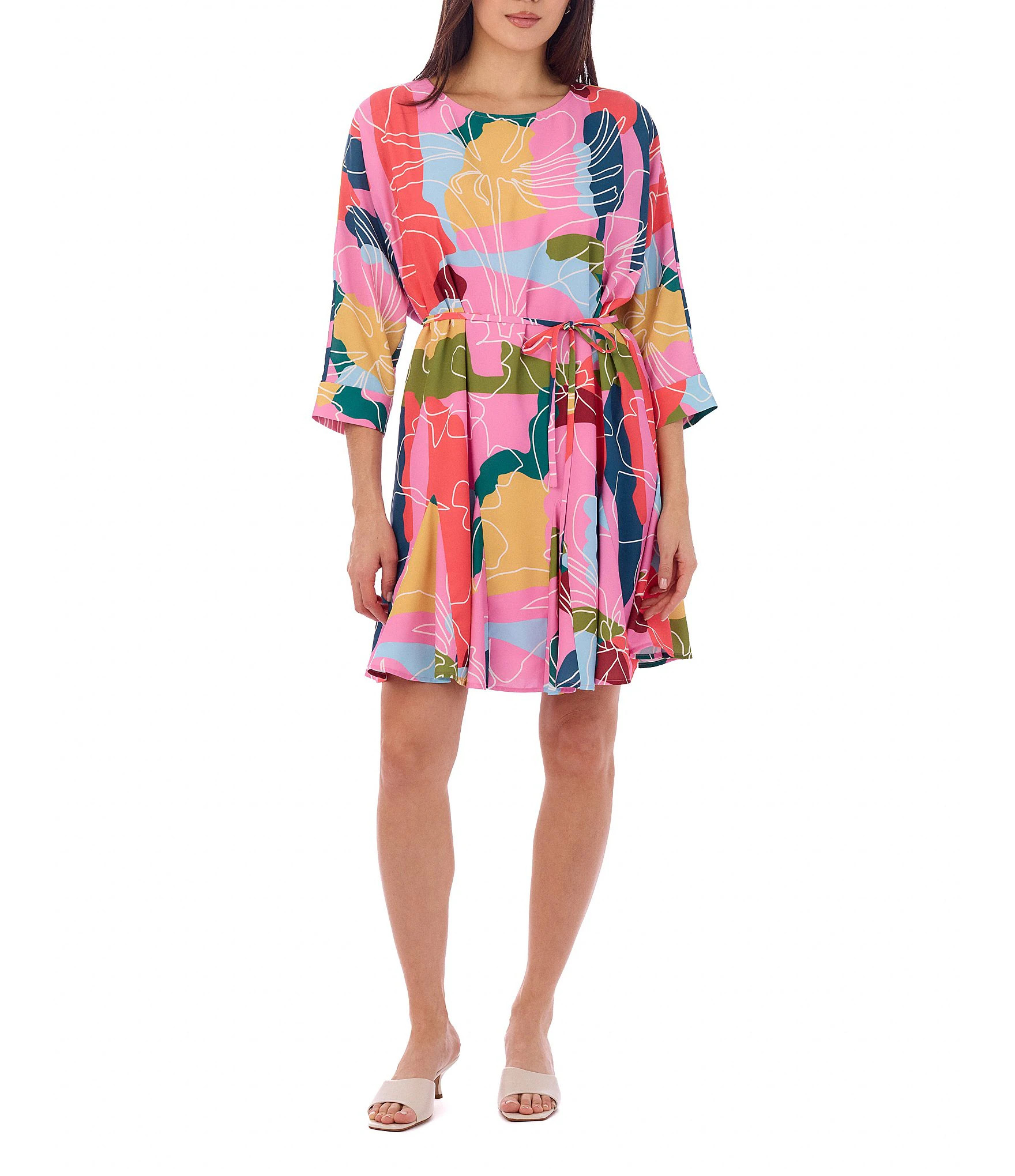 Lucy Floral Whimsy Boat Neck 3/4 Sleeve Dress | Dillard's
