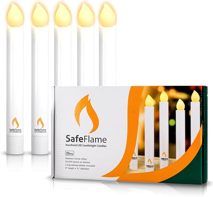 Concordia Supply SafeFlame LED Candlesticks - 6" (25-Pack) Handheld Battery Operated Candles w/Fl... | Amazon (US)