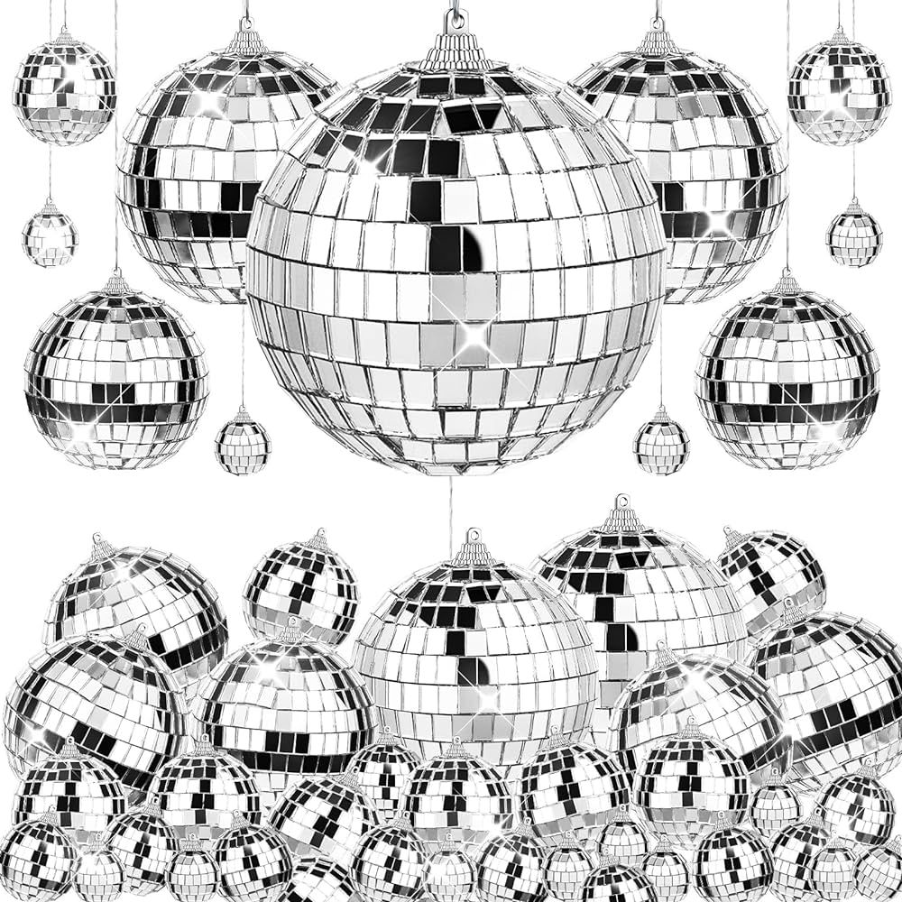 66 PCS Mirror Disco Ball for Party, 3.94/3.15/2.36/2/1.18 Inches Silver Hanging Disco Ball Reflec... | Amazon (US)