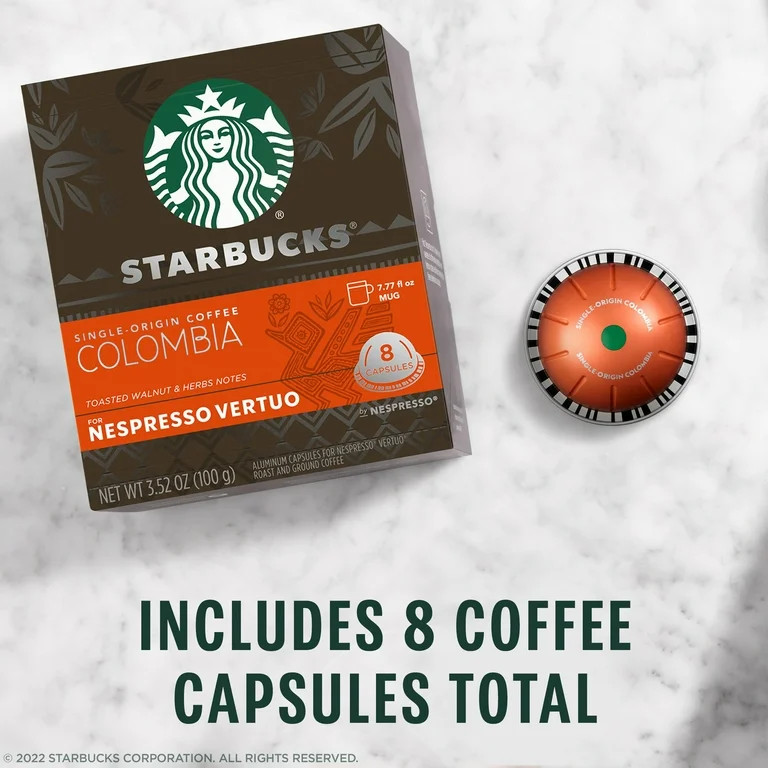 Starbucks Single-Origin Colombia Medium Roast for Nespresso Vertuo Capsules, 8 Count Box | Walmart (US)