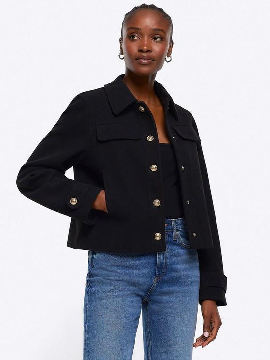 River Island Buttoned Up Crop Jacket - Black | Very (UK)