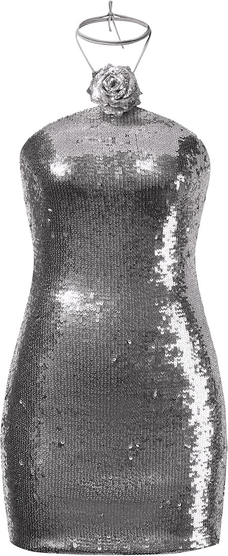 JW PEI Women's Burgundy Sequinned Halter Mini Dress | Amazon (US)