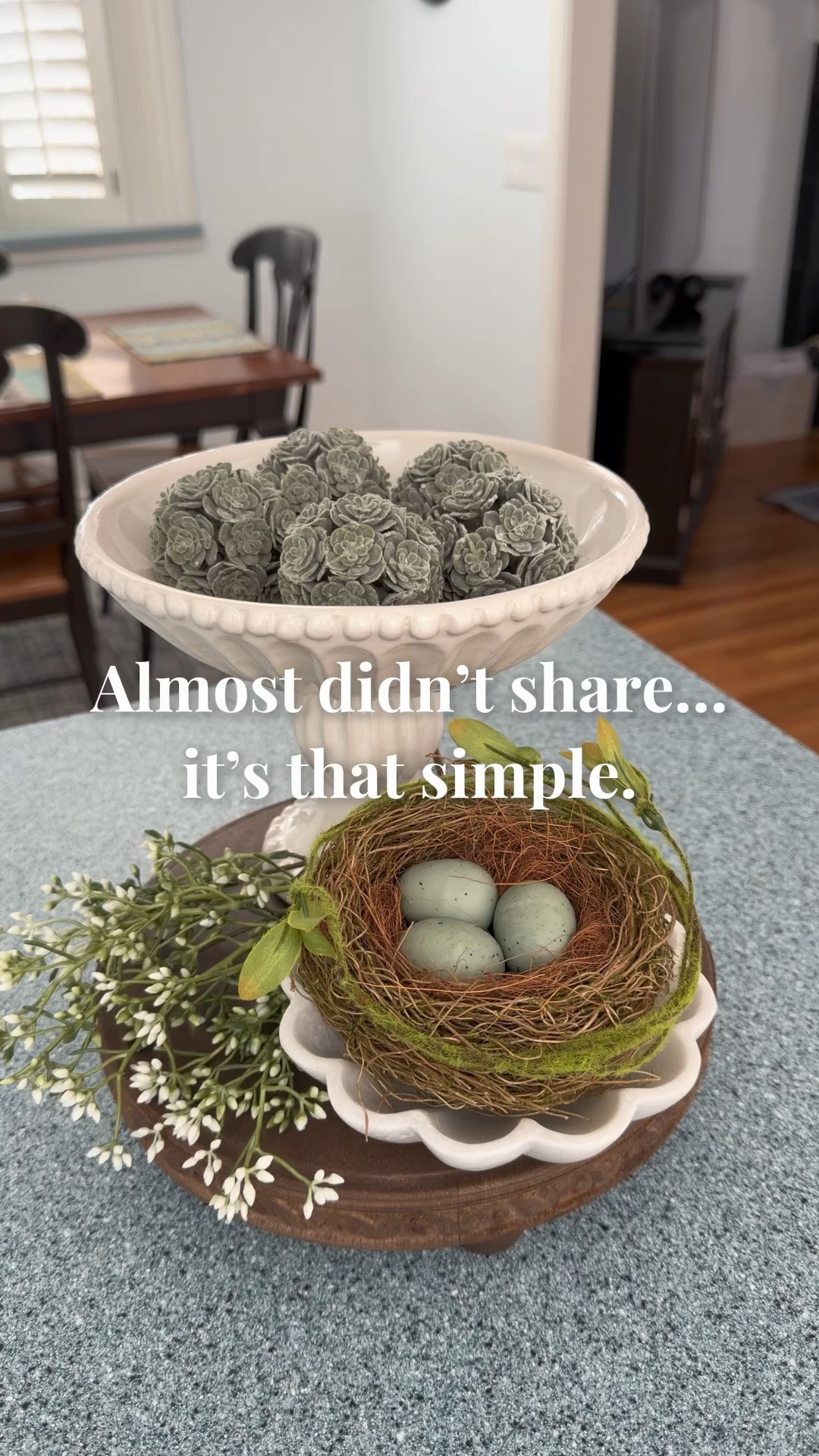 Simple styling that works.

A riser, faux plant, small bird’s nest, and a classic style bowl with green filler—easy pieces that make a vignette feel finished without adding more.
 
🏠 I share real-life decor, home finds, and organization for spaces that are pretty, not perfect. 💫

#LTKHome #LTKMothersDay