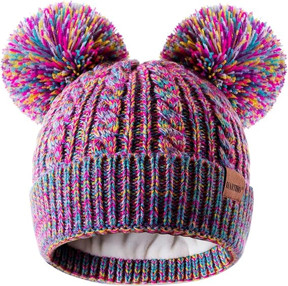 HAITHO Winter Hat for Kids Toddler Children, Girls Beanie with Double Pom Pom Warm Fleece Lined, ... | Amazon (US)