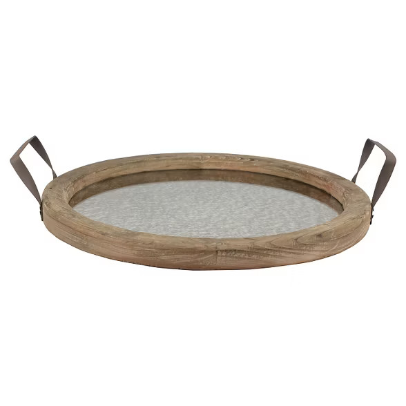 Round Rustic Wooden Tray with Distressed Mirror - Stonebriar | Target