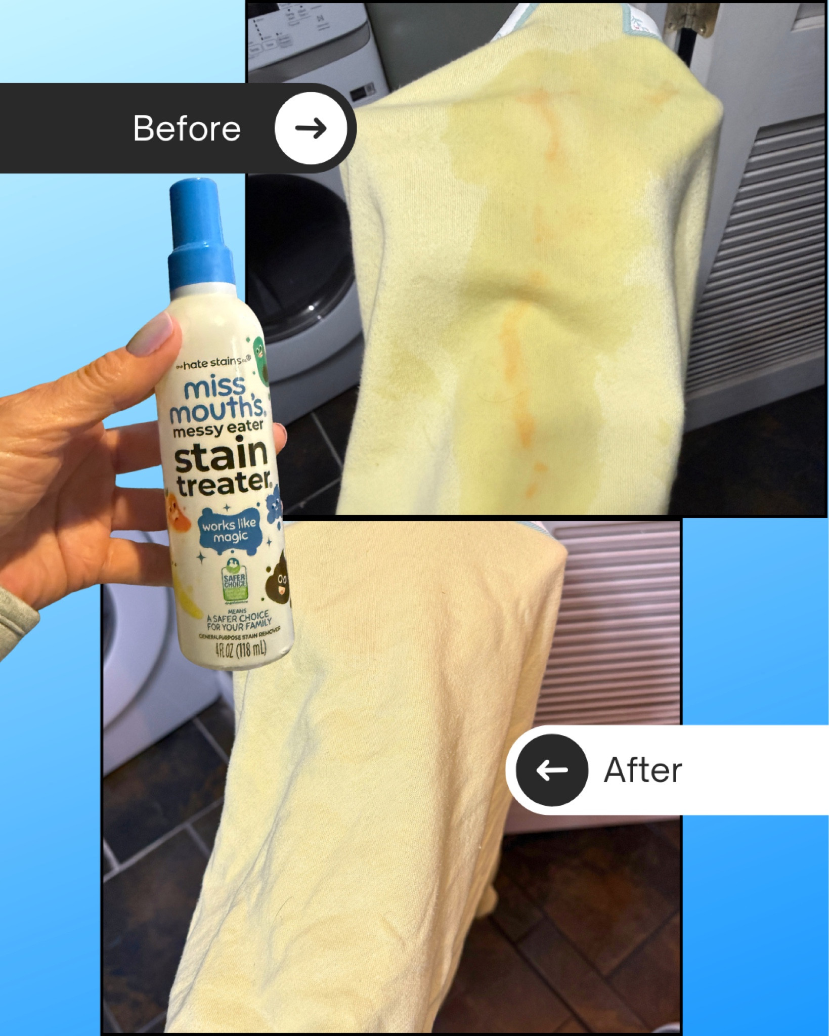 One cleaning product I refuse to run out of 🙌🏻 Miss Mouth’s Stain Treater Spray seriously works magic on tough stains — spray, toss in the washer and this pizza grease disappeared 🙌🏻

Such a lifesaver for busy mom life, laundry days, kids clothes, and everyday messes.

#LTKKids #LTKmomlife #LTKHome