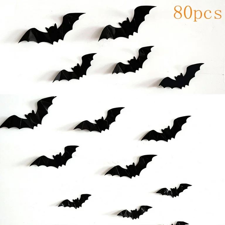 Adeeing 80pcs 3D Bat Stickers DIY Plastic Halloween Decoration Stickers 4 Sizes Scary Bat Wall De... | Walmart (US)