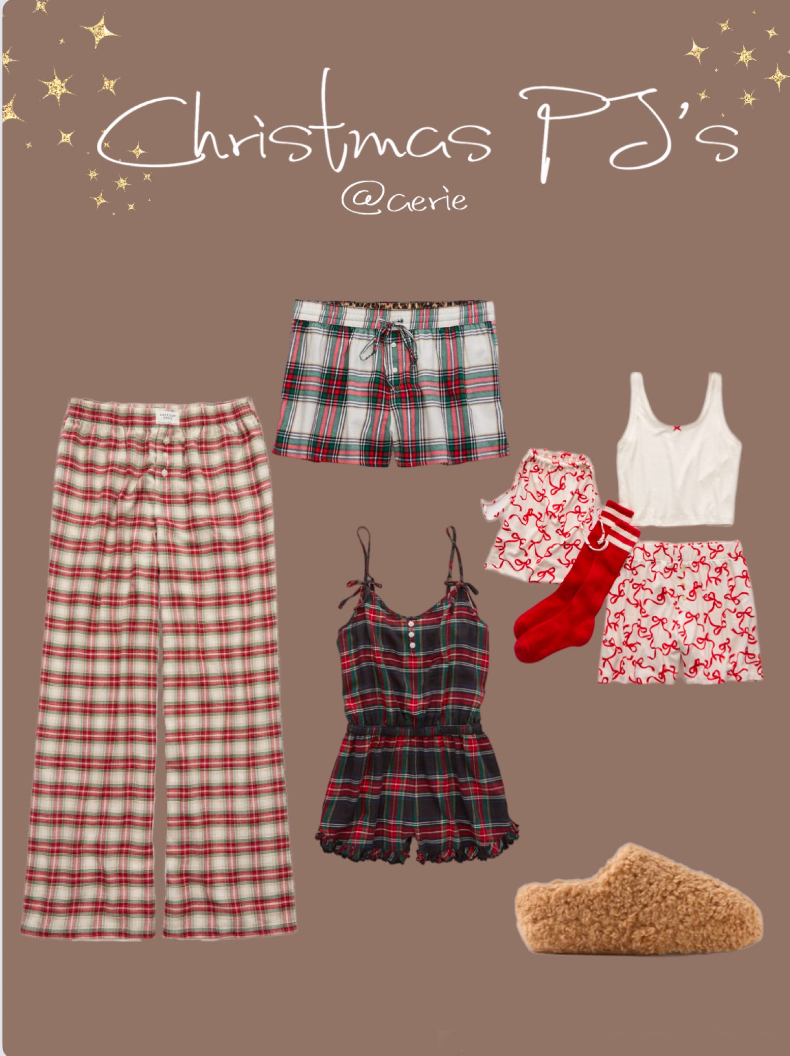 Christmas PJ’s 

Last minute gift ideas for women, girlfriend, teens, best friend @ Aerie 🎁

pajama pants 
Christmas Romper 
Christmas PJ set bows 🎀 
Slippers  

#LTKSeasonal #LTKHoliday #LTKGiftGuide