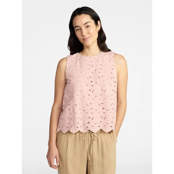Time and Tru Women's and Women's Plus Sleeveless Cotton Eyelet Top, Sizes XS-4X | Walmart (US)