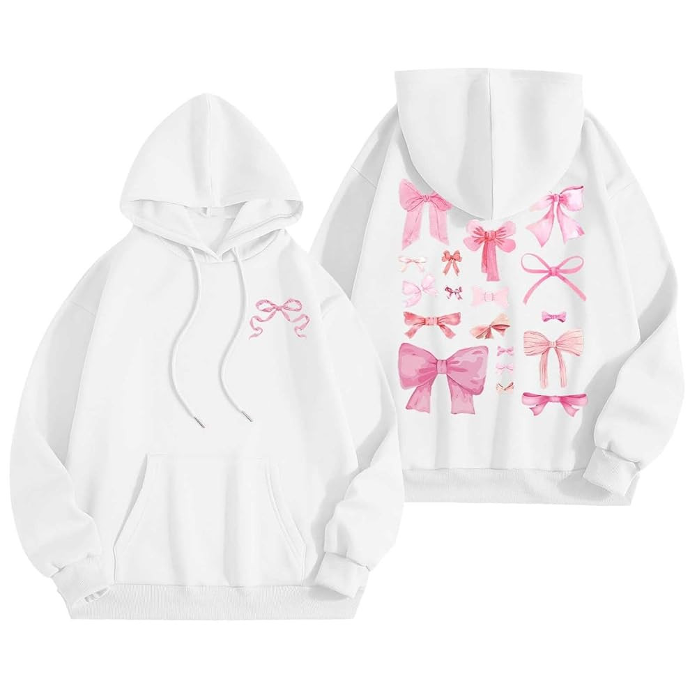 Pink Bow Hoodie for Teen Girls Preppy Trendy Casual Graphic Sweatshirt Loose Comfy Aesthetic Pull... | Amazon (US)