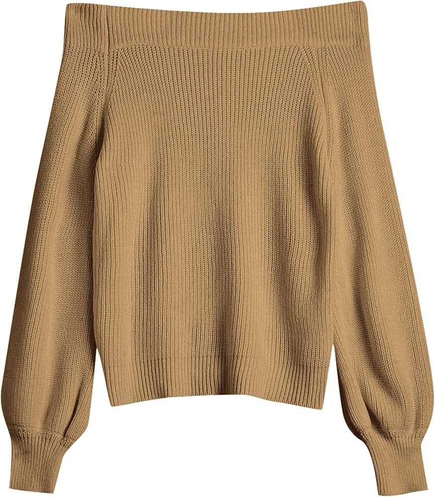 ZAFUL Women's Off Shoulder Knit Sweater, Long Sleeve Casual Batwing Loose Solid Pullover Jumper | Amazon (US)