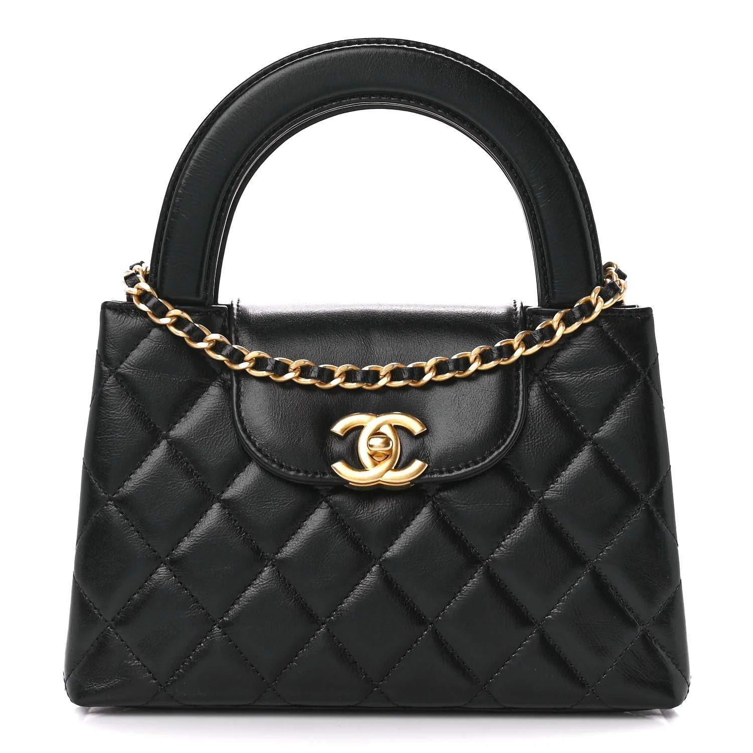 Shiny Aged Calfskin Quilted Nano Kelly Shopper Black | FASHIONPHILE (US)