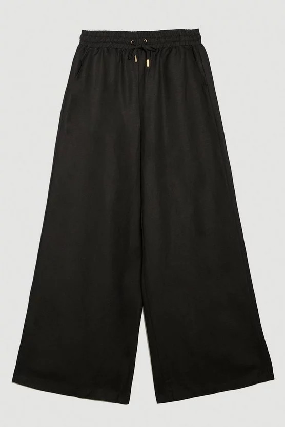 Linen Wide Leg Woven Trouser | Karen Millen UK + IE + DE + NL