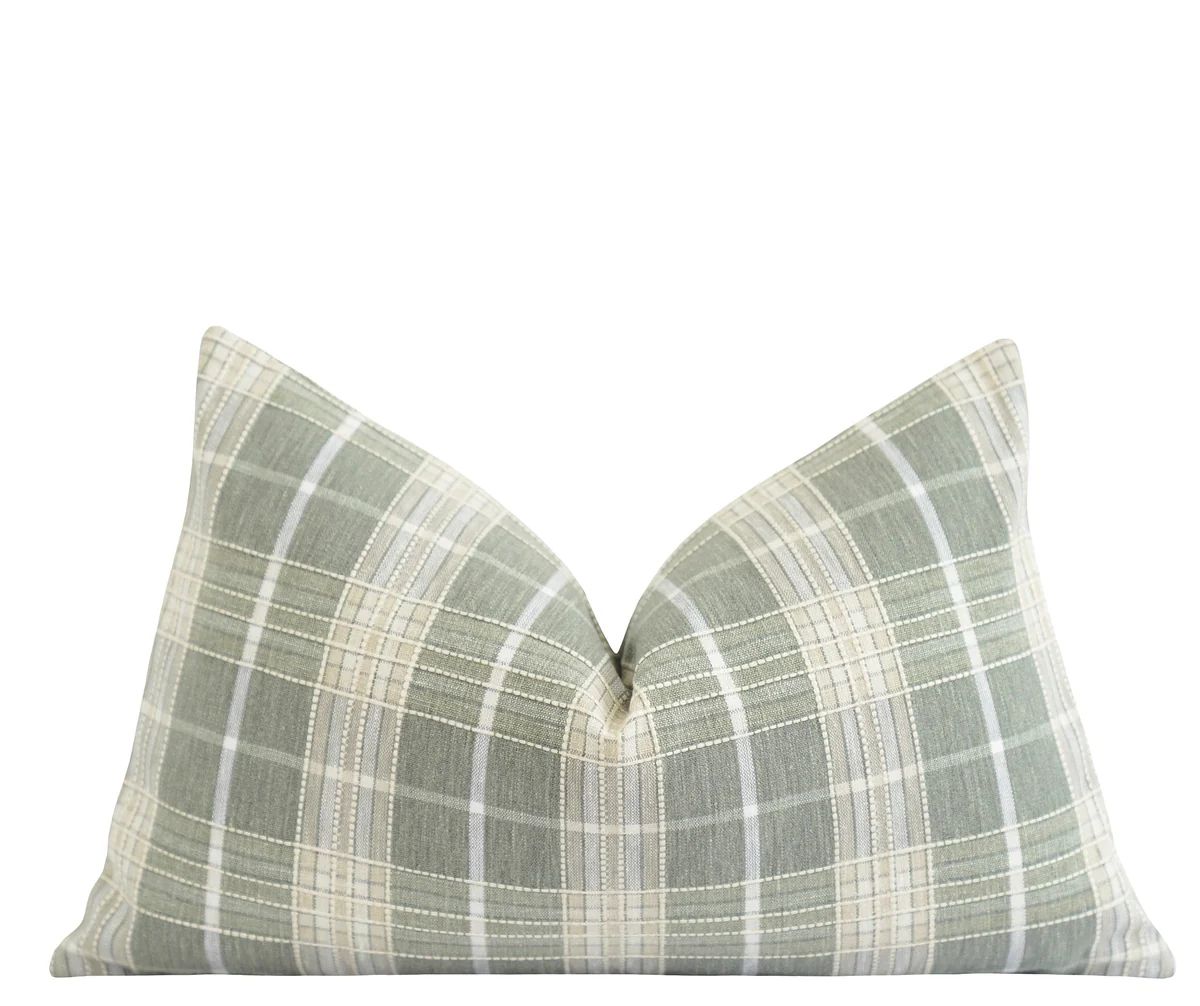 McKoy Sage Lumbar Plaid Pillow | Land of Pillows