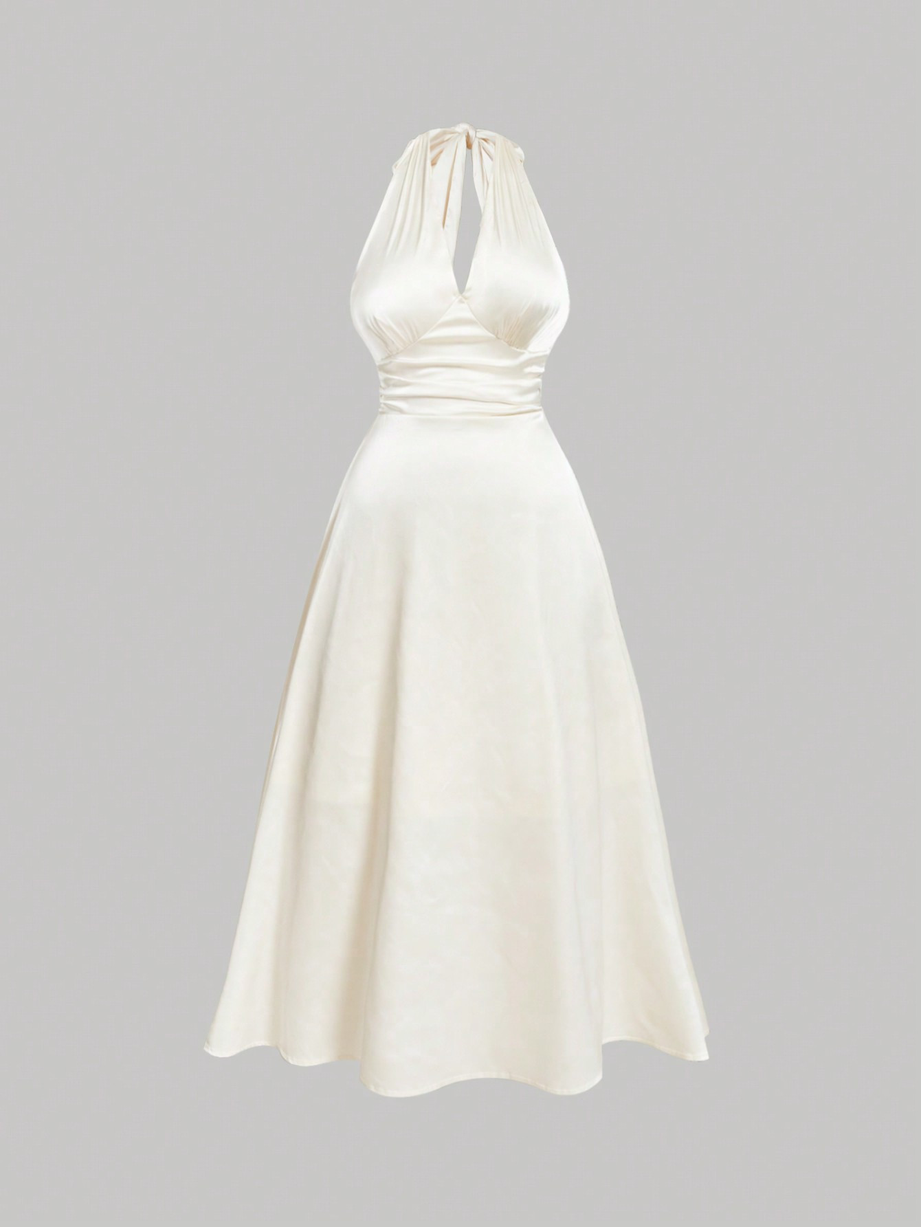 SHEIN MOD Plus Size Women's Retro Lace Trim, Bow Back Tie, Ruched Detail Fitted Satin Midi Aprico... | SHEIN