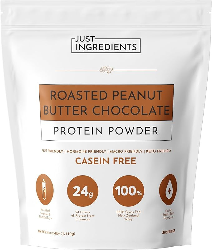 Roasted Peanut Butter Chocolate Protein Powder – 30-Serving Blend with 100% Grass-Fed Whey & Or... | Amazon (US)