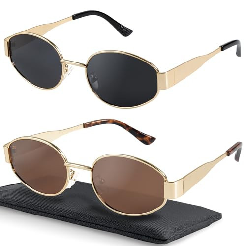livho Retro Polarized Sunglasses - UV400 Protection, Oval Shape, Metal Frames - Matching Soft Case Inlcuded | Amazon (US)