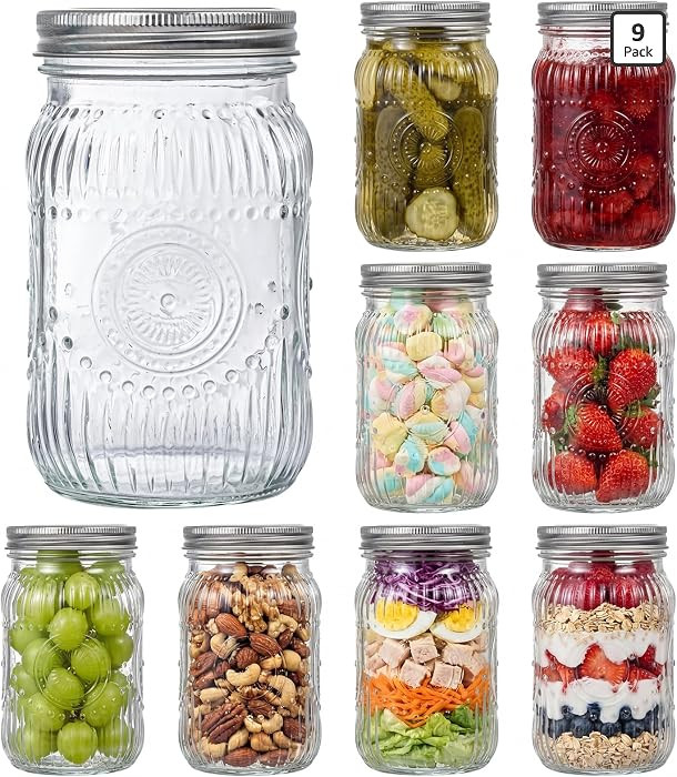 SUT Clear Wide Mouth Mason Jars 32 oz,9 Pack Quart Mason Jars With Airtight lids and Bands,Clear ... | Amazon (US)