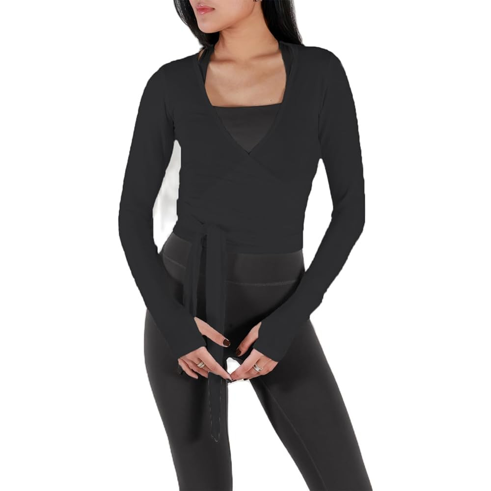 Women's Ballet Wrap Top Long Sleeve Tie Workout Pilates Yoga Wrap Top | Amazon (US)