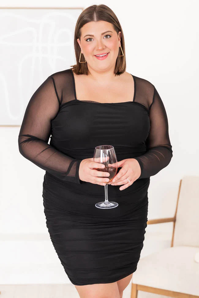 Leaving Late Black Mesh Sleeve Square Neck Dress FINAL SALE | Pink Lily