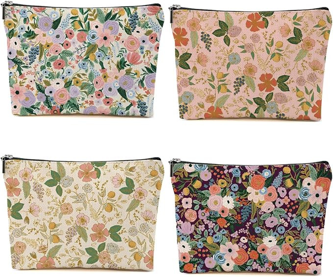 4PCS Aesthetic Floral Makeup Bags for Women, Cute Flower Aesthetic Cosmetic Bag, Coquette Travel ... | Amazon (US)