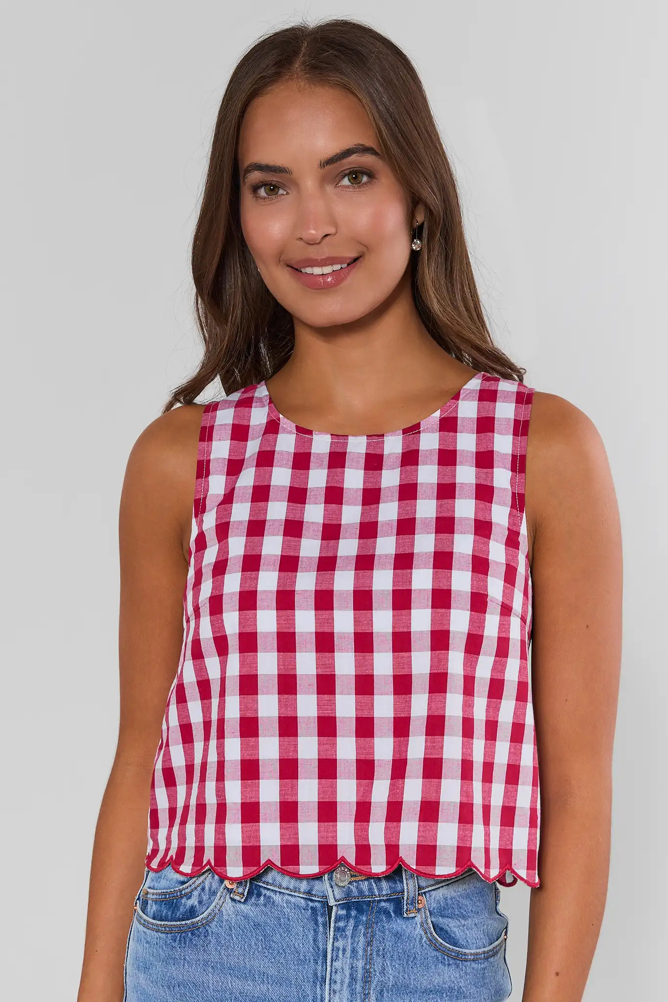 Red Gingham Scalloped Tank Top | Avara