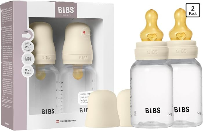 BIBS Baby Bottle 5 oz / 150 ml Natural Rubber Latex Nipple 2 Pack - Anti-Colic, BPA-Free, Round N... | Amazon (US)
