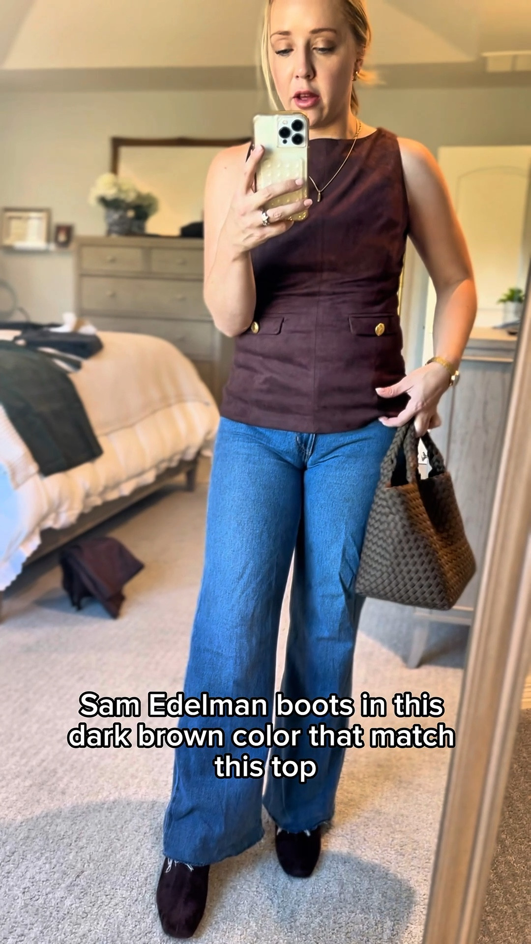 This halter style suede top is a new favorite for fall. It has gold button detailing on the pockets and it’s so soft. Perfect for a fall date night!
Fits tts, boots fit tts, similar jeans. 

Fall outfit, suede, petite, fall outfits, date night, chocolate brown, fall top 

#LTKStyleTip #LTKPetite