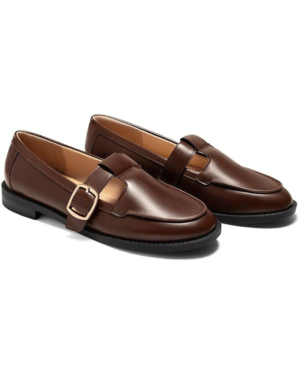Coutgo Womens Slip On Loafers T-Strap Closed Round Toe Flats Comfortable Work Business Dress Shoe... | Amazon (US)