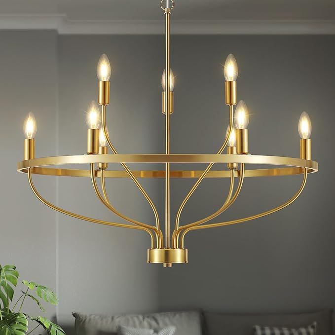 Modern 9-Lights Gold Chandelier Vintage Mid Century 30" Candle Style Modern Chandelier Light Fixt... | Amazon (US)