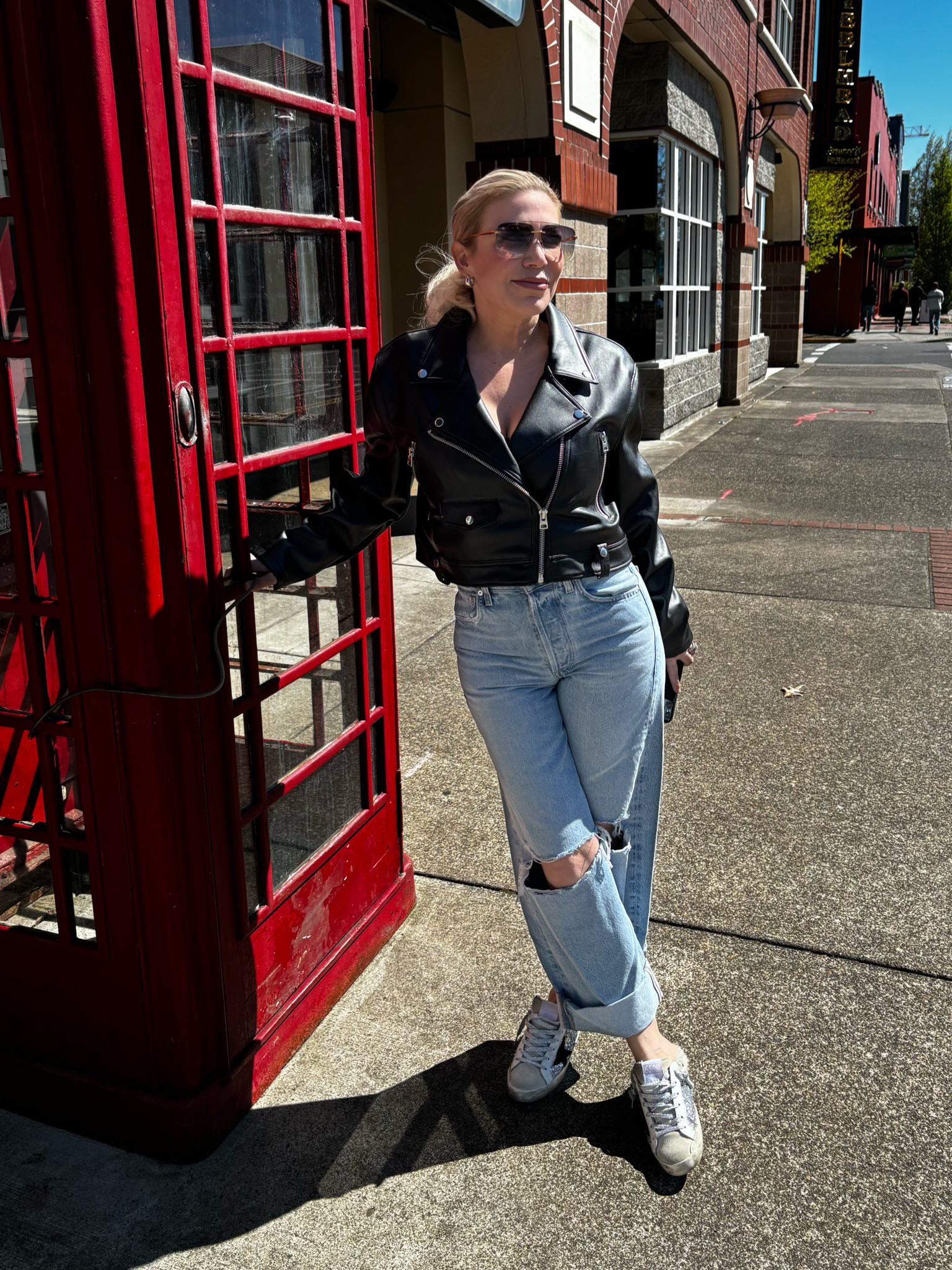 Spring Casual Outfit
Ayla wide leg cuffed jeans-wearing a 24. These run big so if you prefer a tighter fit like mine size down
Topshop Moto Jacket on sale


#LTKsalealert #LTKover40 #LTKfindsunder100