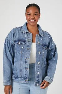 Plus Size Studded Denim Trucker Jacket | Forever 21 (US)