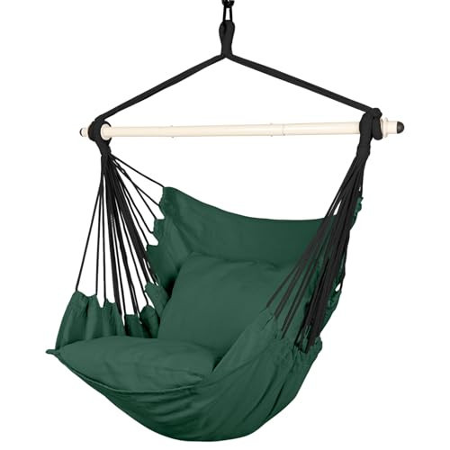 Highwild Hammock Chair Hanging Rope Swing - Max 500 Lbs - 2 Cushions Included - Steel Spreader Bar with Anti-Slip Rings - for Any Indoor or Outdoor Spaces (D- Cushions Included-Green) | Amazon (US)