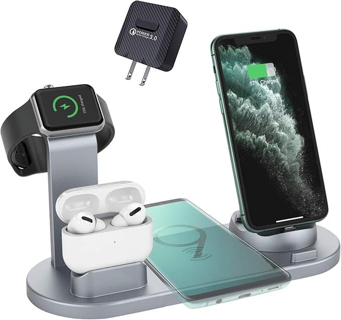 ZHOUBIN Wireless Charger Station, 4 in 1 Charger Dock Stand Compatible with iPhone/AirPods/Apple ... | Amazon (US)