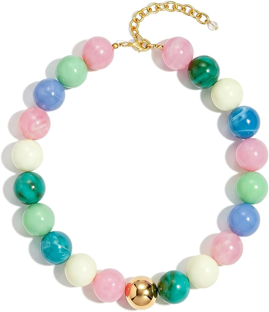 Colorful Chunky Necklaces for Women Trendy Large Resin Beaded Necklace Bold Statement Chunky Chok... | Amazon (US)