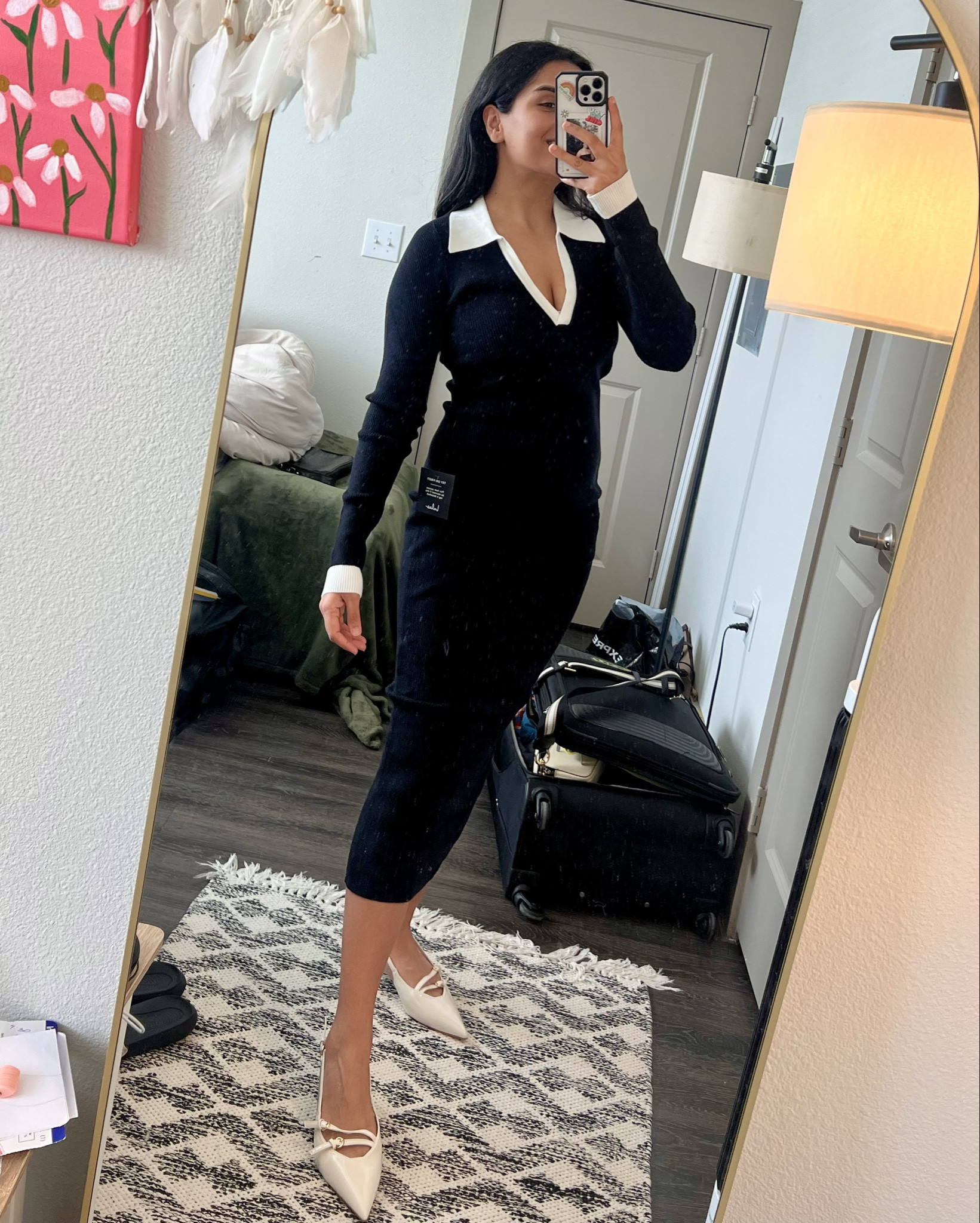 Black midi winter sweater dress with collar and beautiful neckline with perfect white heels for a winter date night! 

#LTKSeasonal #LTKWorkwear #LTKMostLoved