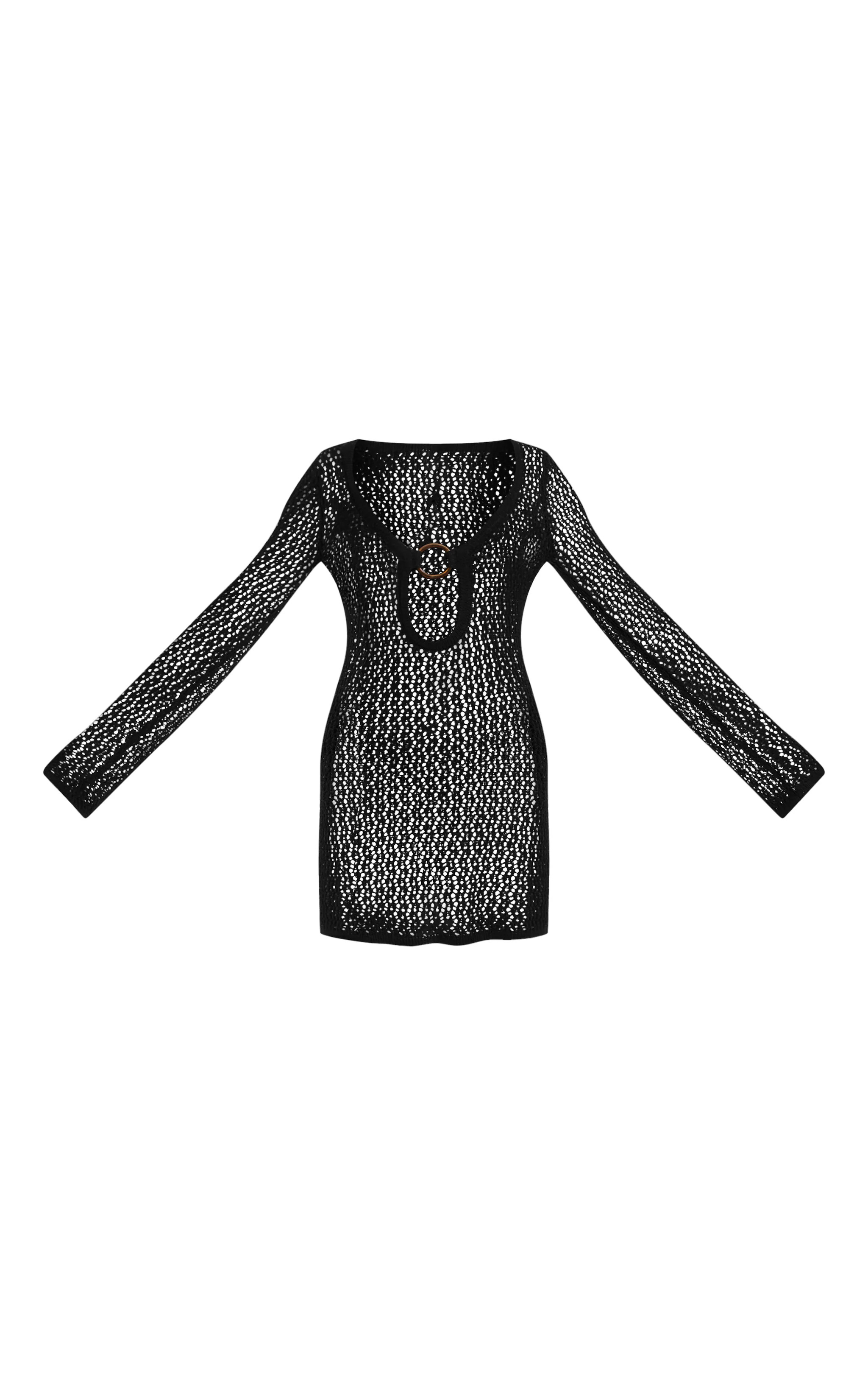 Black Crochet O Ring Mini Beach Dress | Swimwear | PrettyLittleThing UK