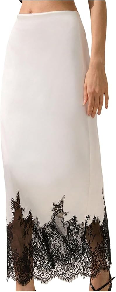 MakeMeChic Women's Floral Lace Maxi Skirt Low Waist A Line Elegant Flowy Long Skirts | Amazon (US)